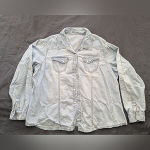 Denim Long Sleeve Shirt With Snaps